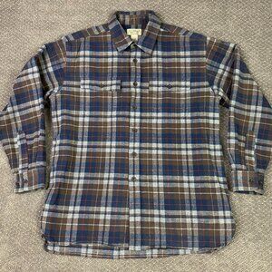 LL Bean Chamois Cloth Shirt Mens Large Brown Blue Gray Red Plaid Mix Button Down